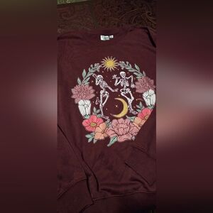 Mighty Fine Maroon Skeleton Graphic Crewneck Sweater